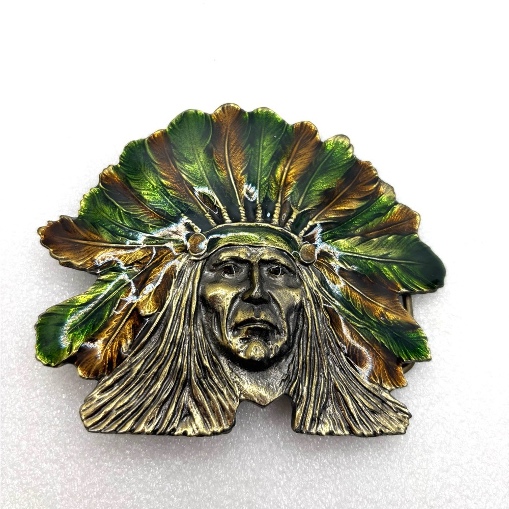VINTAGE 1970s Indian Chief W/ Head Dress Belt Buckle - Ltd Edition #351
